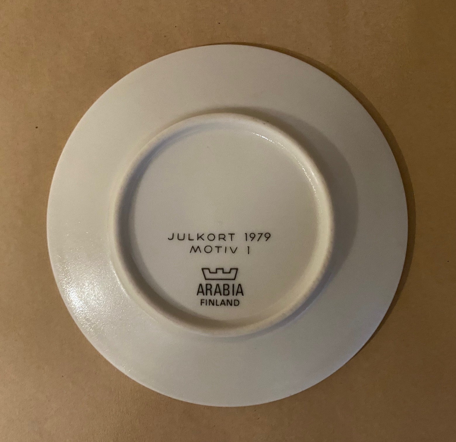 Back side of Julkort Motiv 1 Arabia Christmas collector's dish dated 1979- Cook Street Vintage