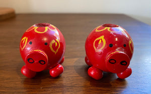 Swedish Painted Wood Pig Candle Holders- Cook Street Vintage