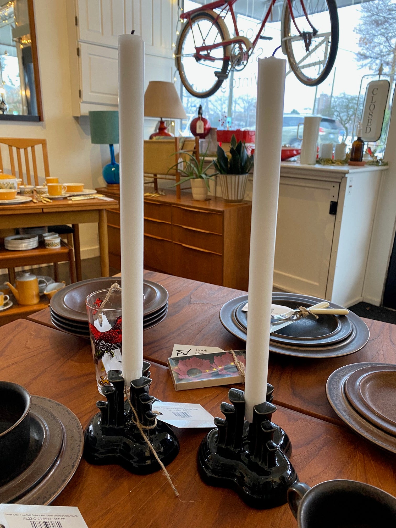 Black Fiestaware Pyramid Candle Sticks- Cook Street Vintage
