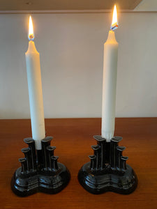 Black Fiestaware Pyramid Candle Sticks- Cook Street Vintage