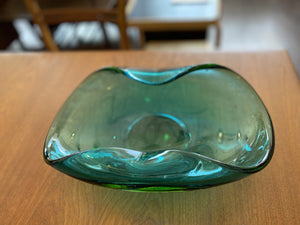 Aquamarine wave edge art glass bowl- Cook Street Vintage