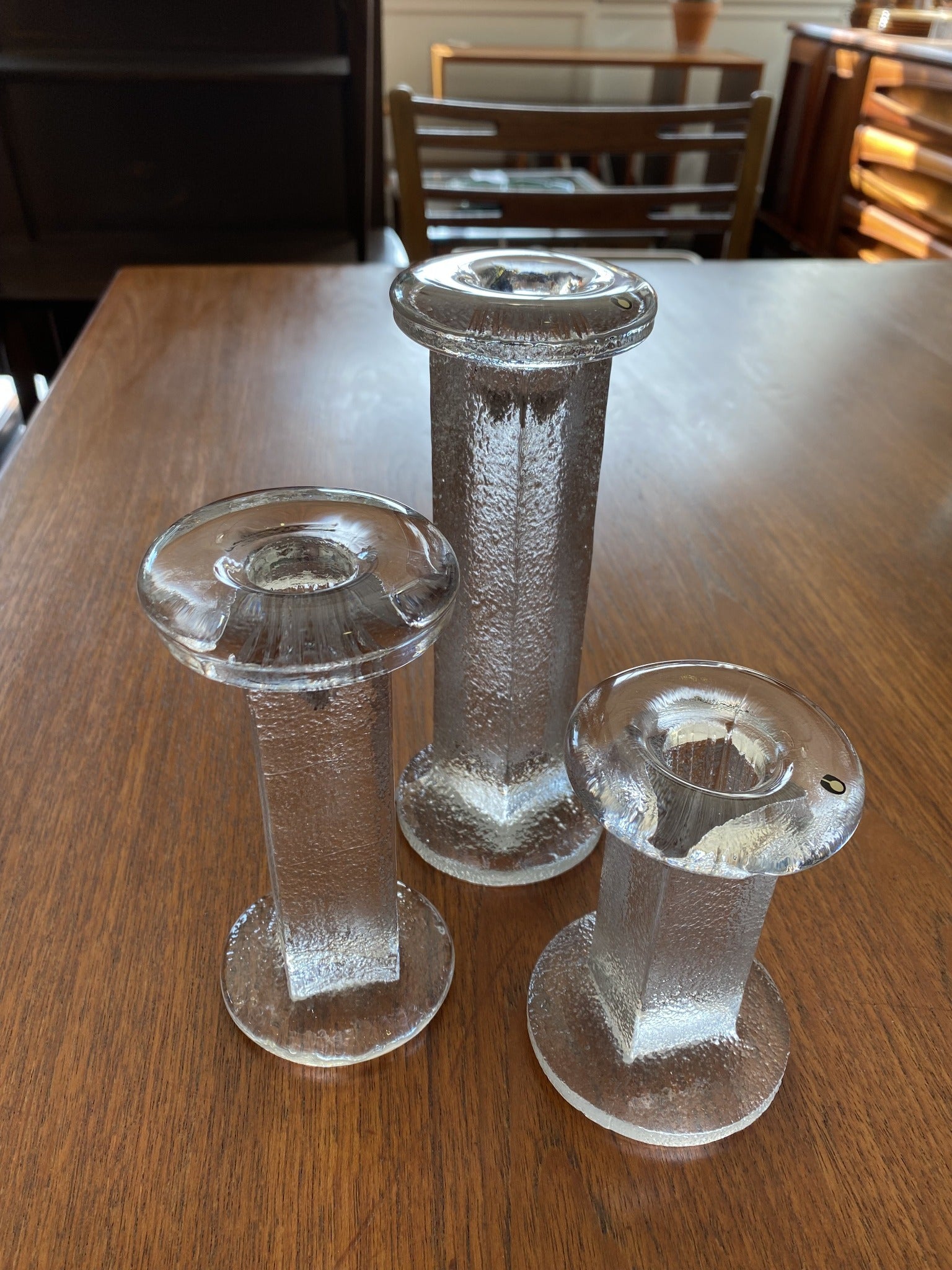 Trio of Pukeberg Glass Candle Holders Made in Sweden- Cook Street Vintage