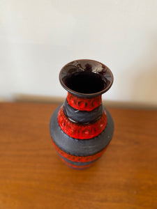 Interior view of brown glaze in red and black Bay Keramik MCM West German Vase- Cook Street Vintage