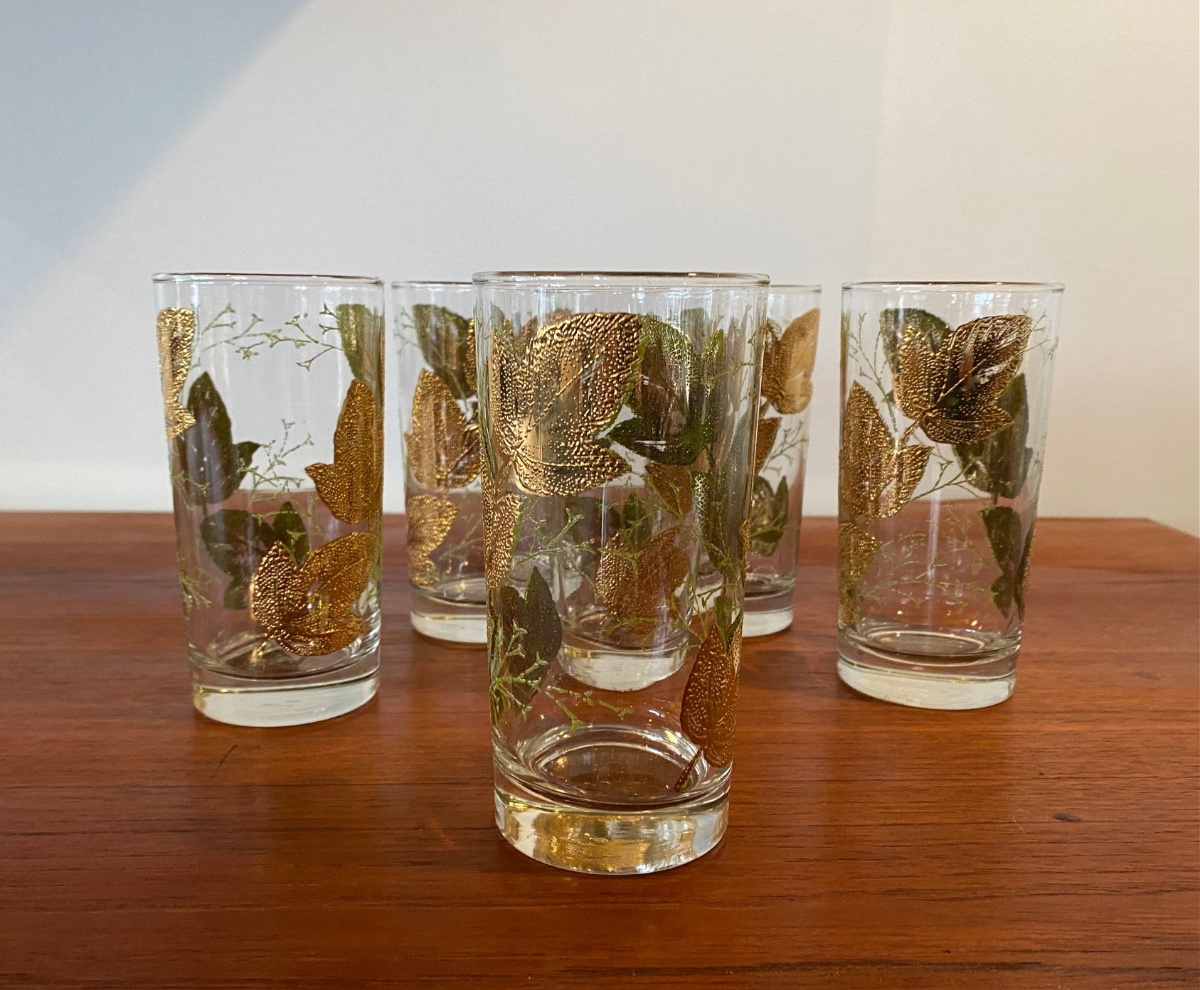 Set of 6 1960s Gold Leaf Highball Glasses