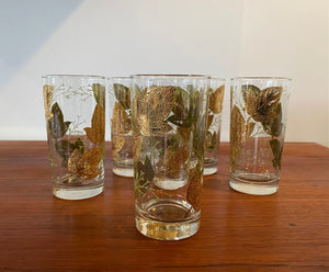 Set of 6 1960s Gold Leaf Highball Glasses