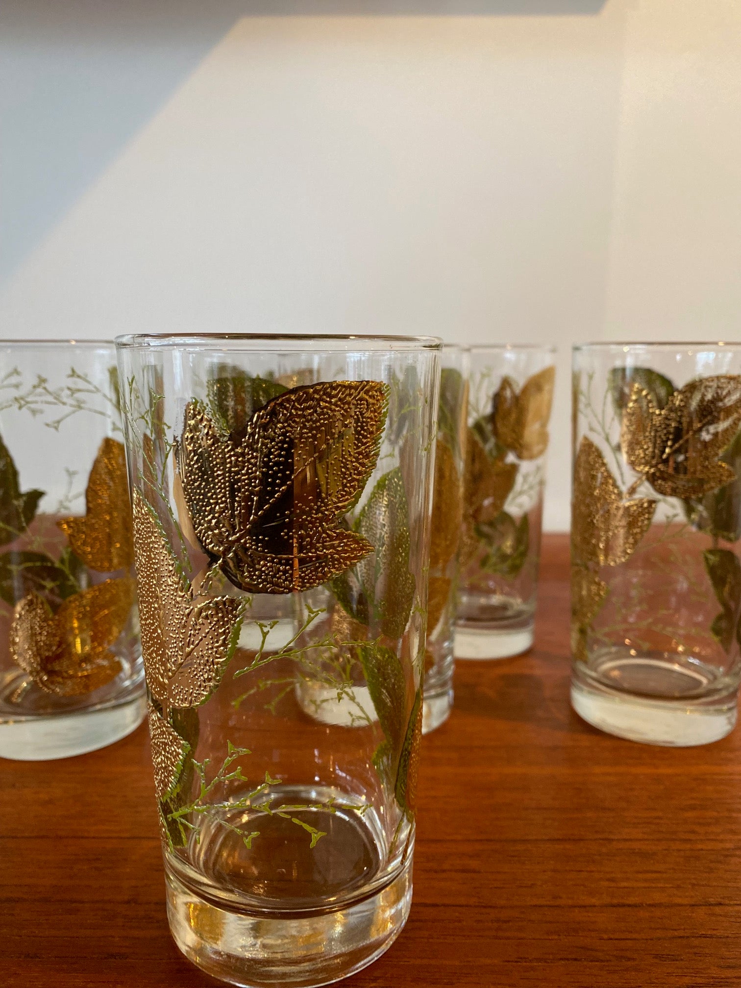 Set of 6 1960s Gold Leaf Highball Glasses