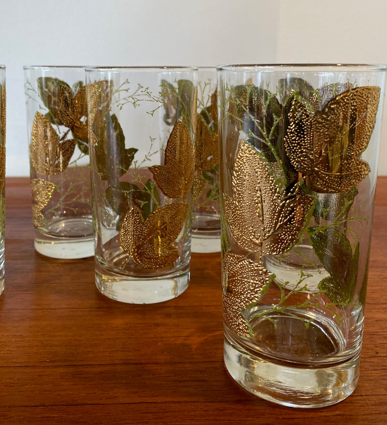 Set of 6 1960s Gold Leaf Highball Glasses