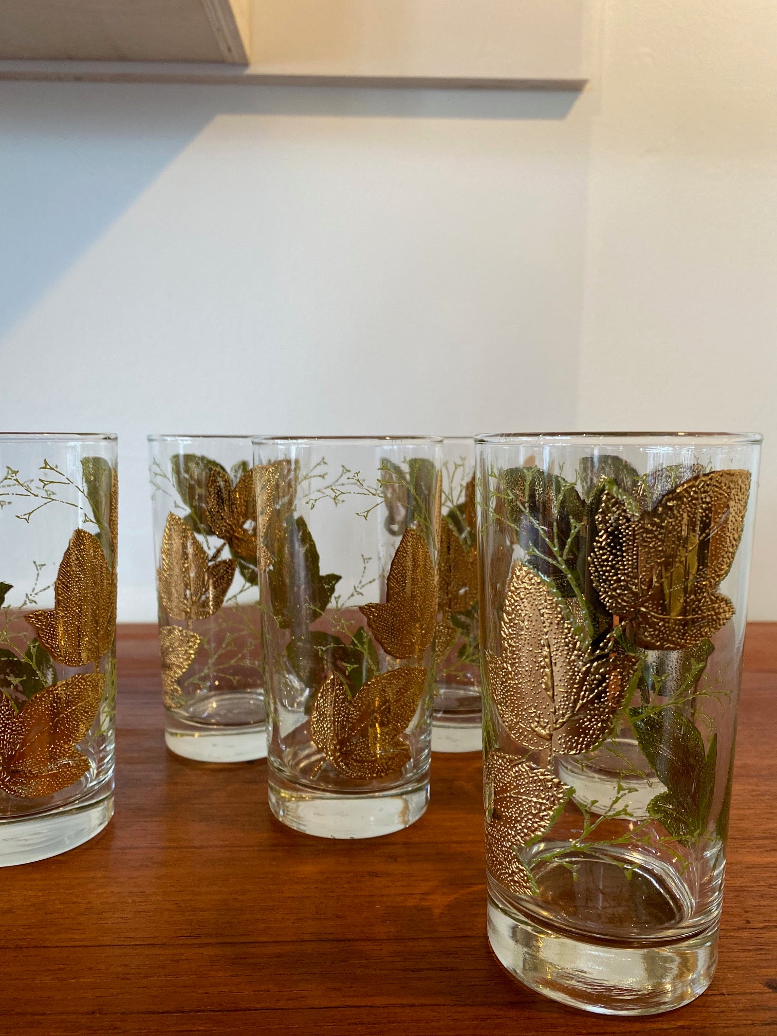 Set of 6 1960s Gold Leaf Highball Glasses