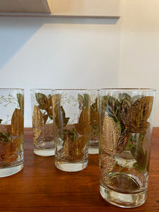 Set of 6 1960s Gold Leaf Highball Glasses