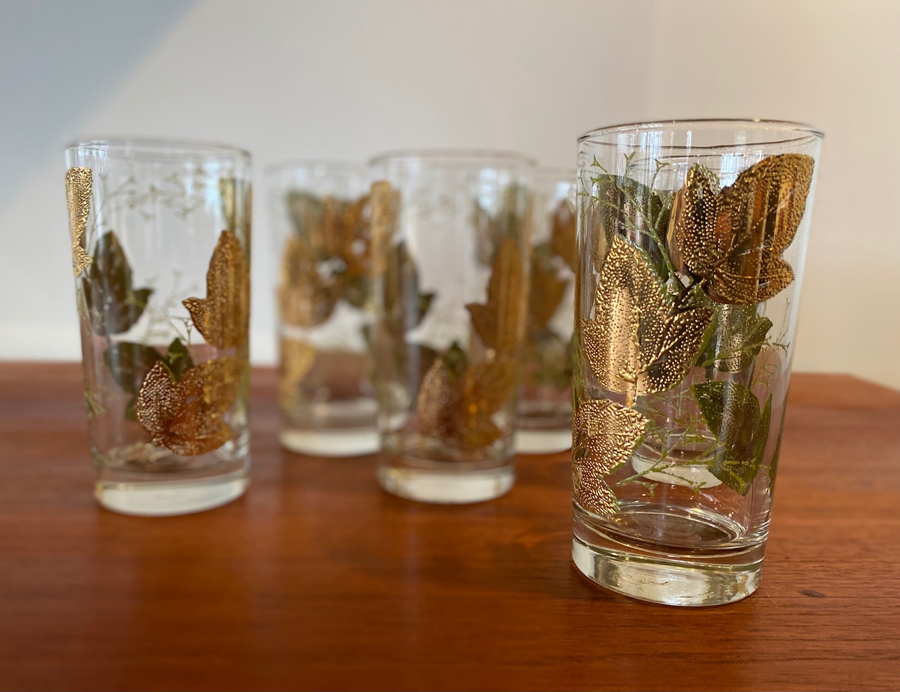Set of 6 1960s Gold Leaf Highball Glasses