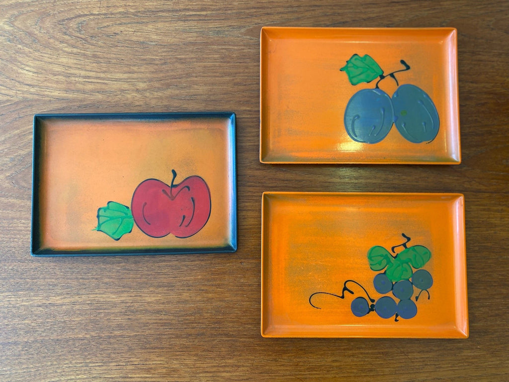 Set of 3 vintage black and orange lacquer dishes made in Japan- Cook Street Vintage