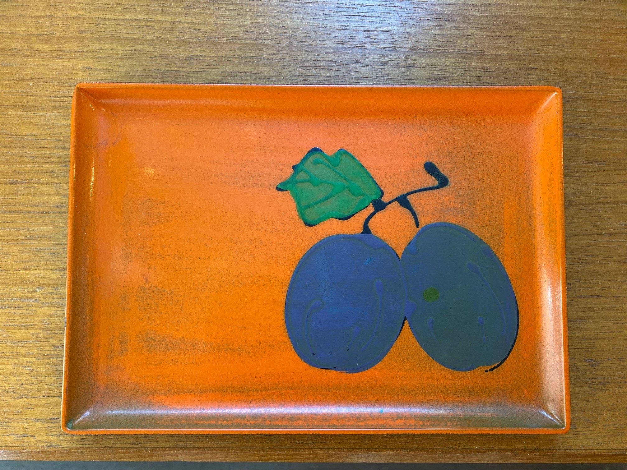 Vintage S.S. Lacquer Ware dish with plums- Cook Street Vintage