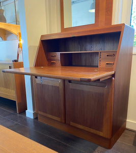 Danish MCM Teak desk with top hinged cabinet as desk top- Cook Street Vintage