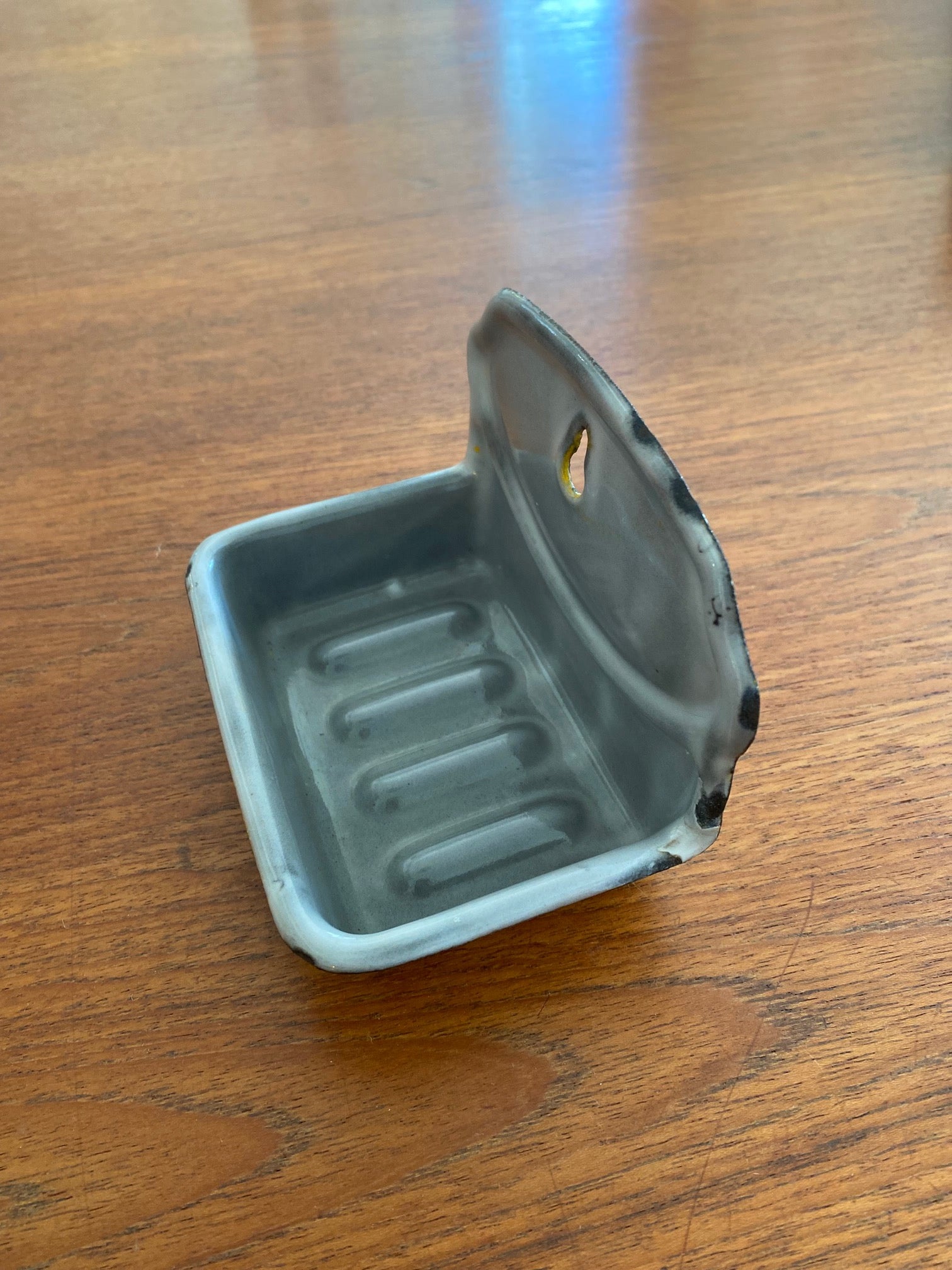 Vintage orange and grey metal soap dish- Cook Street Vintage