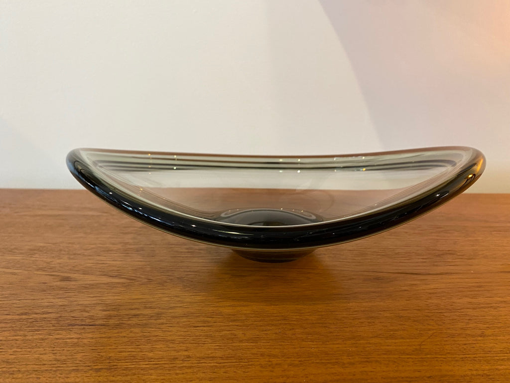 Sideview of Per Lutken Holemgaard 1958 smoke glass dish- Cook Street Vintage