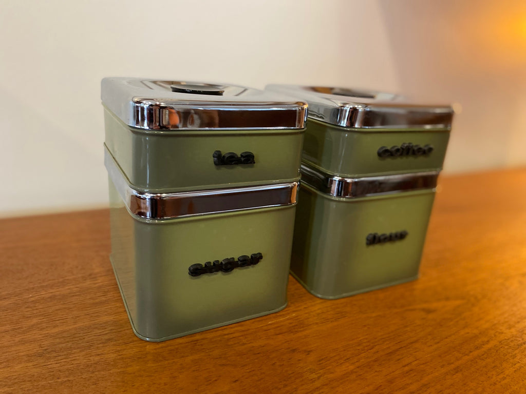 Set of 4 vintage avocado green canisters- Cook Street Vintage