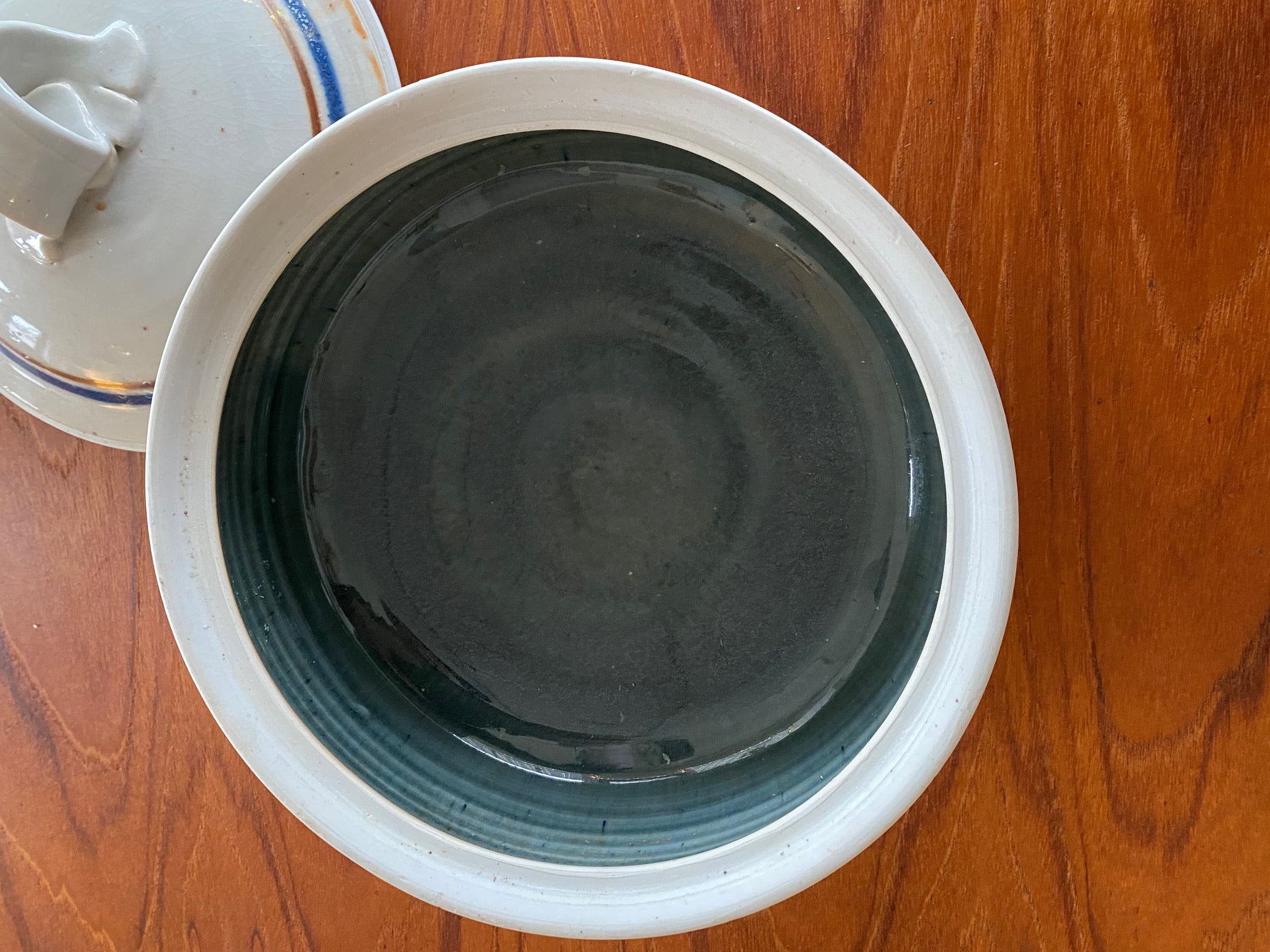 Inside casserole bowl of Vintage Canadian Ceramic Casserole by J Herman- Cook Street Vintage