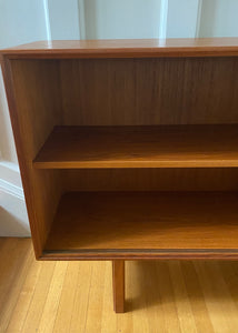 Nice teak low horizontal teak cabinet with sliding glass doors- Cook Street Vintage
