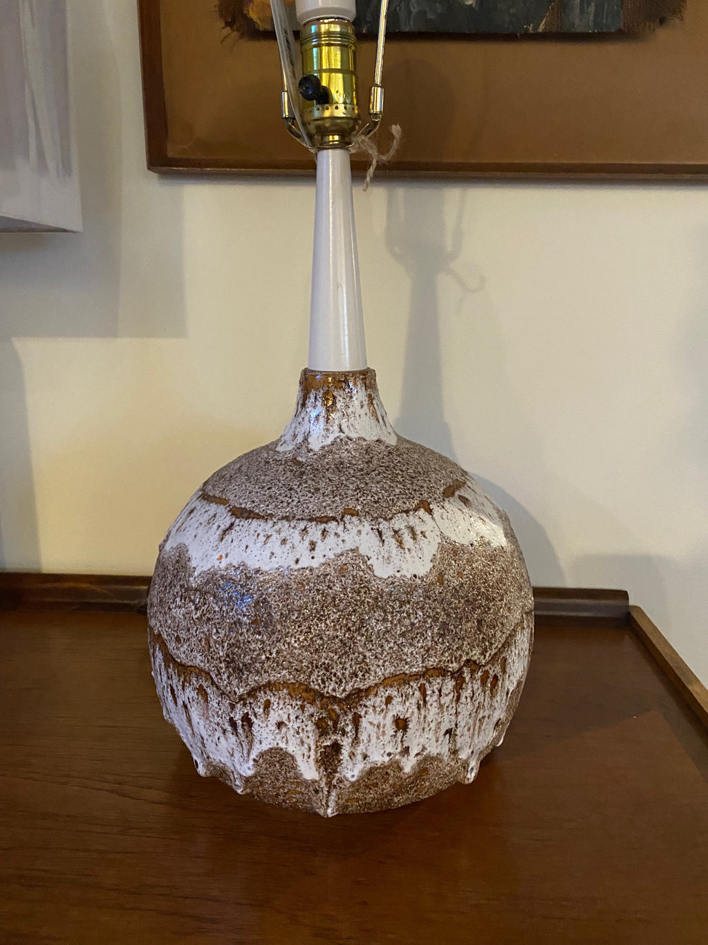 Base of Brown & White Maurice Chalvignac Drip Glaze Lamp- Cook Street Vintage