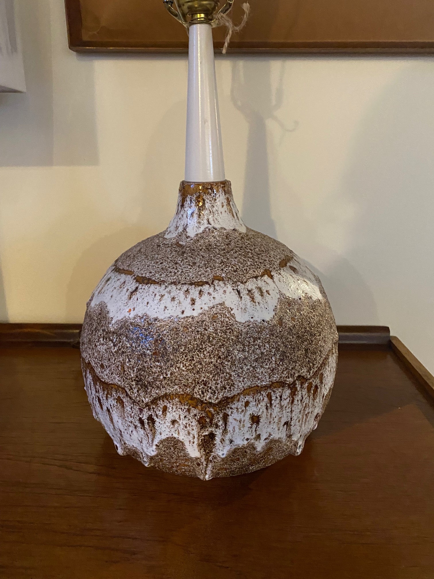 Brown & White Maurice Chalvignac Drip Glaze Lamp- Cook Street Vintage
