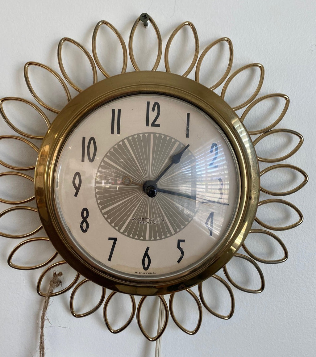 Gold Metal Sunflower Westclox Frill Electric Clock- Cook Street Vintage