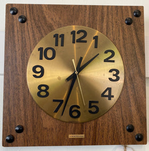 Vintage battery operated Westclox wall clock with faux wood and brass finish. Takes one AA+ battery- Cook Street Vintage