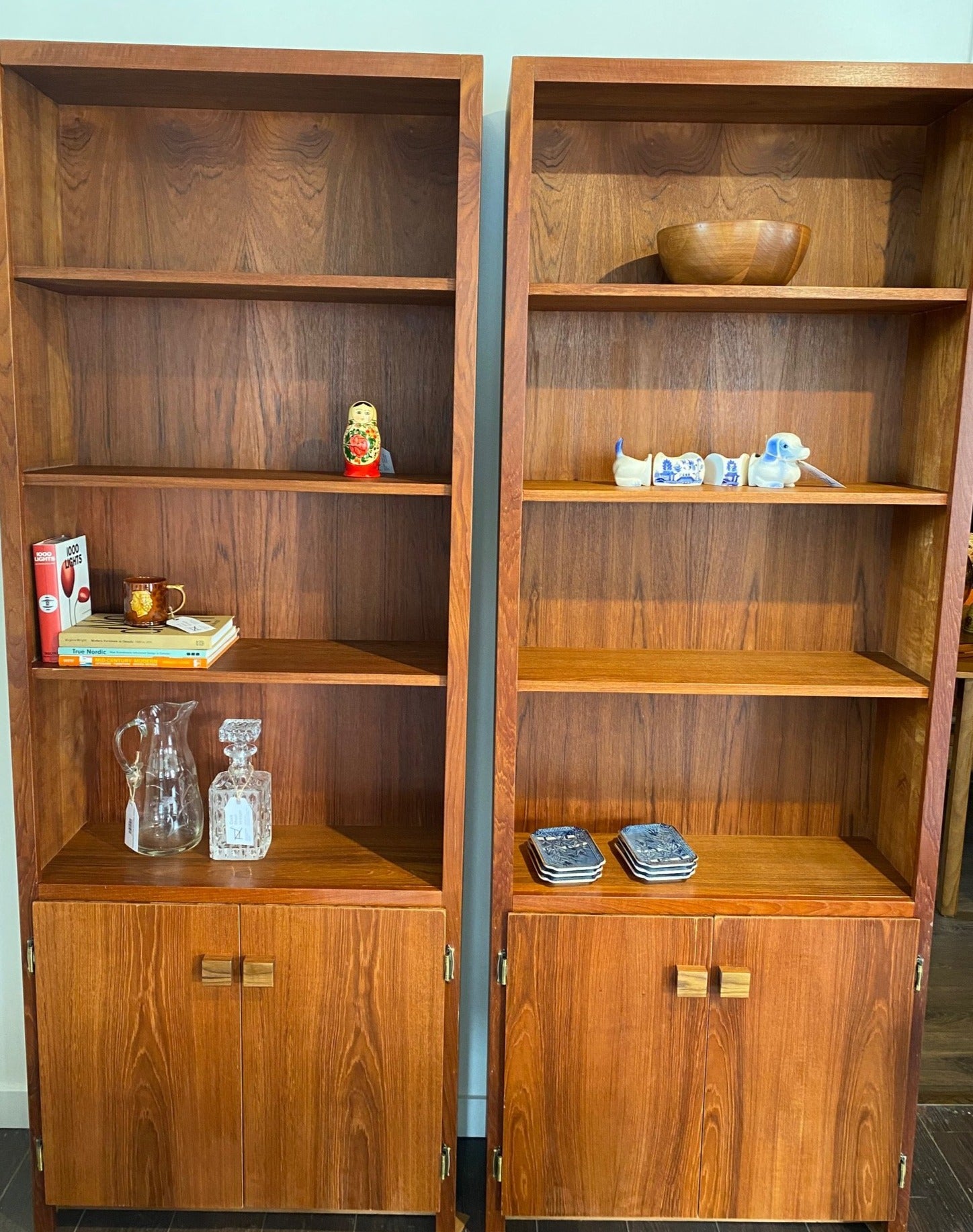 Matching rustic vintage teak shelves with lower cabinet- Cook Street Vintage