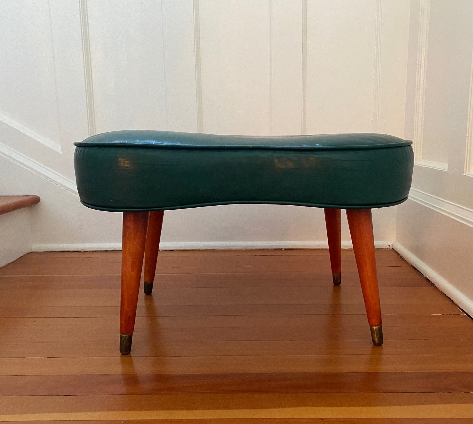 Vintage Kidney Shaped Footstool in Emerald Green=Cook Street Vintage