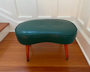 Vintage Kidney Shaped Footstool in Emerald Green=Cook Street Vintage