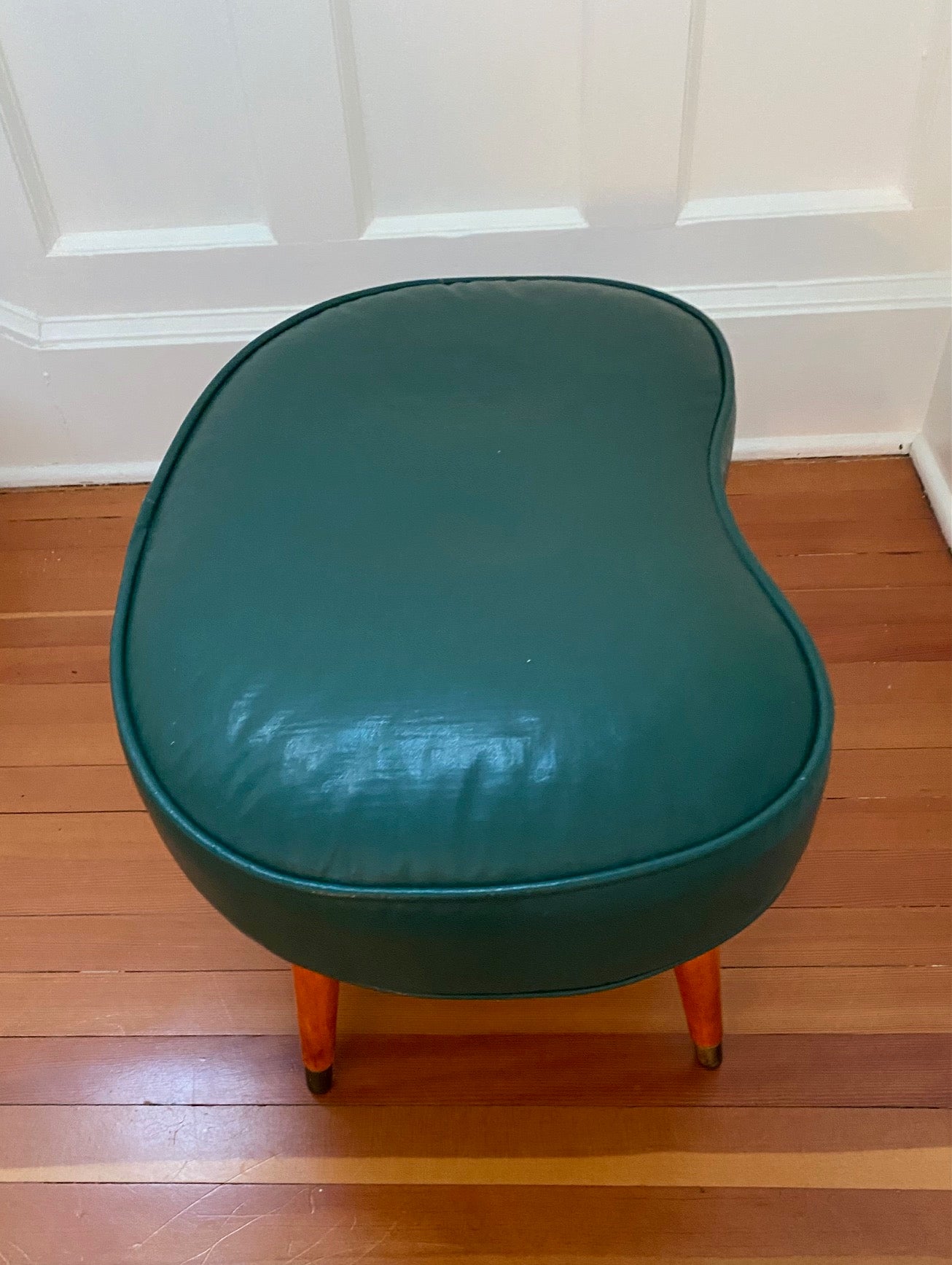 Vintage Kidney Shaped Footstool in Emerald Green=Cook Street Vintage