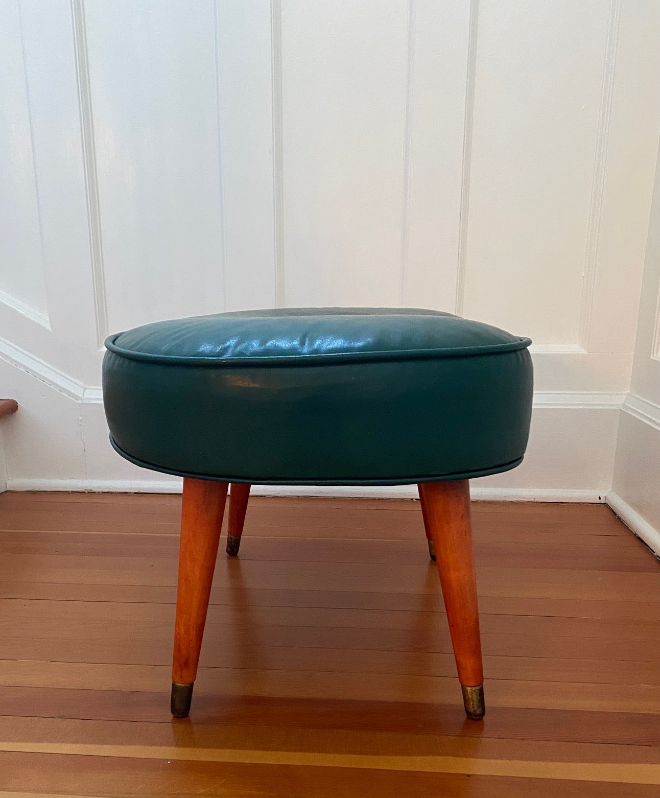 Vintage Kidney Shaped Footstool in Emerald Green=Cook Street Vintage