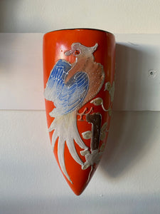 Bright Orange Japanese Pocket Vase with Exotic Bird- Cook Street Vintage