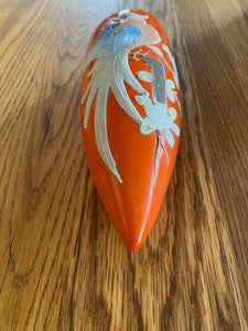 Bottom view of Bright Orange Japanese Pocket Vase with Exotic Bird- Cook Street Vintage
