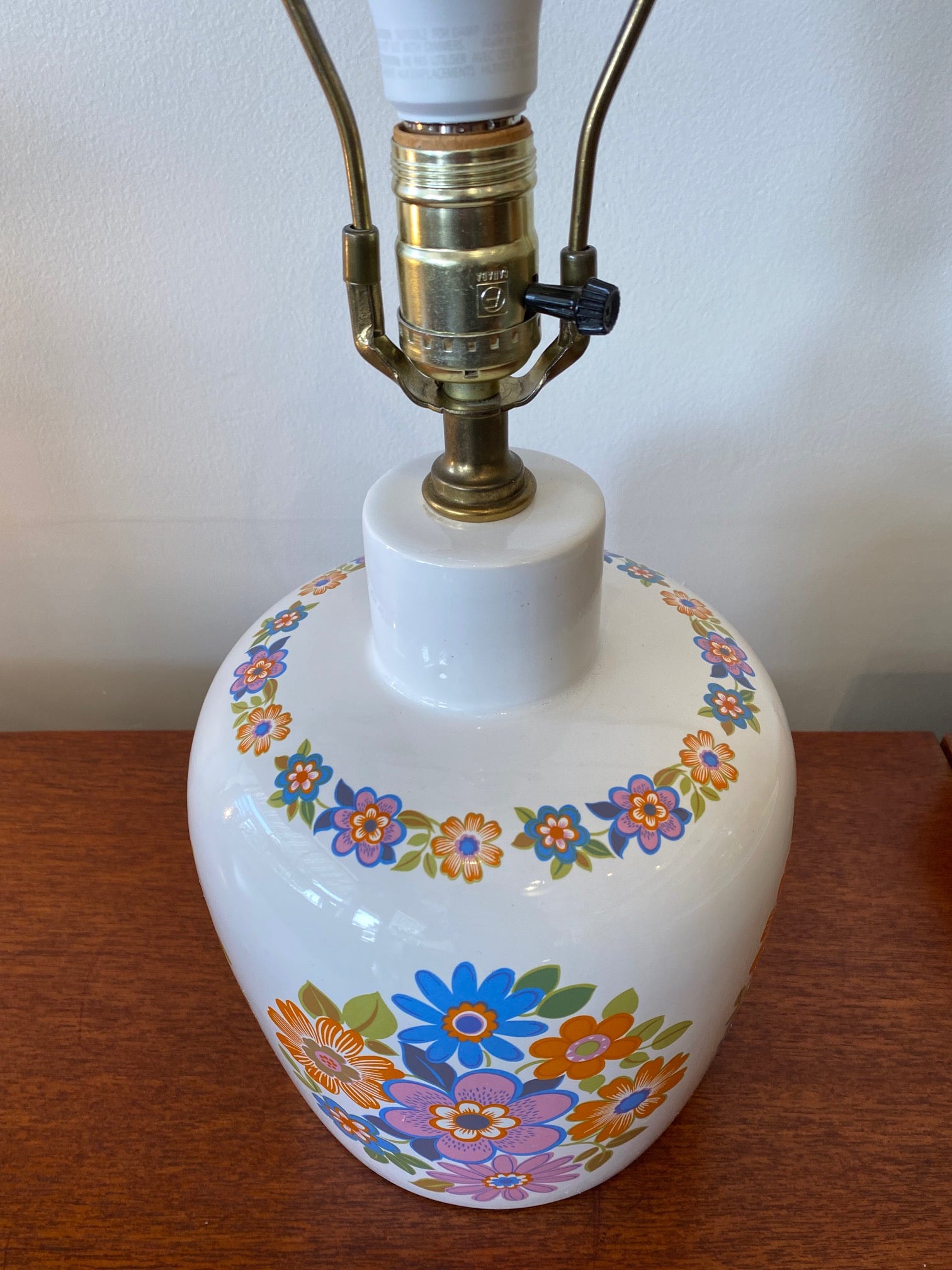 Vintage ceramic lamp with flowers- Cook Street Vintage