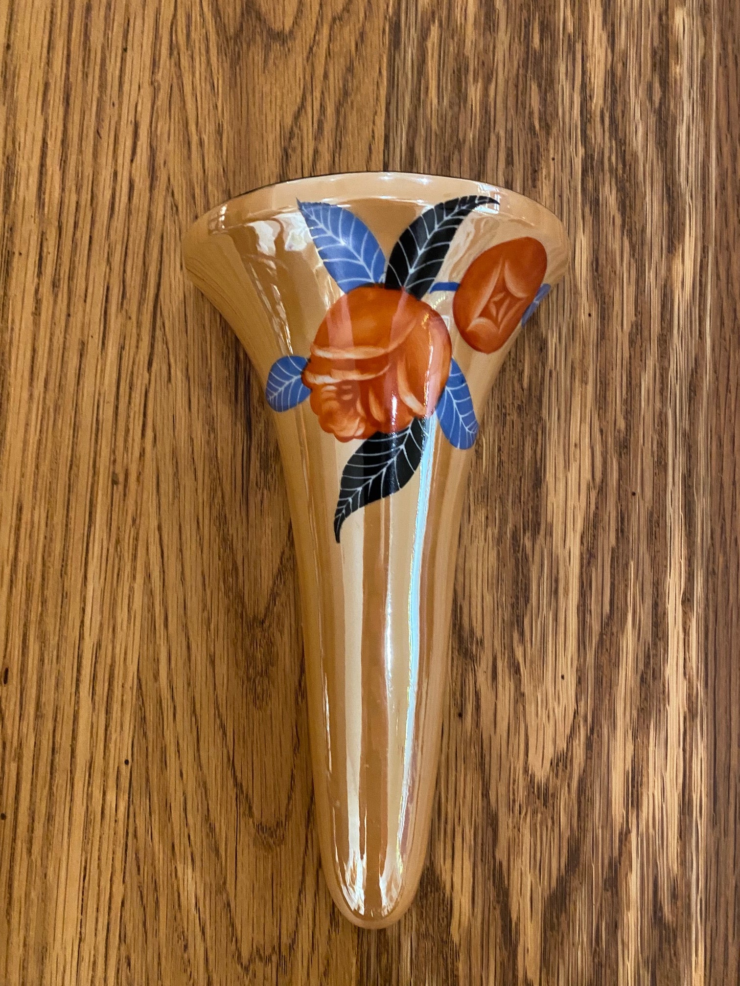 Noritake Peach Art Deco Lusterware Pocket Wall Vase- Cook Street Vintage