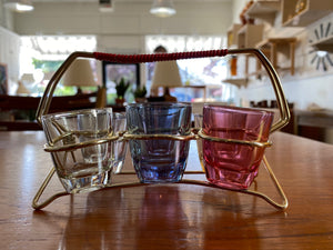MCM Rurhglas Shot Glass Set in wire carrier- Cook Street Vintage