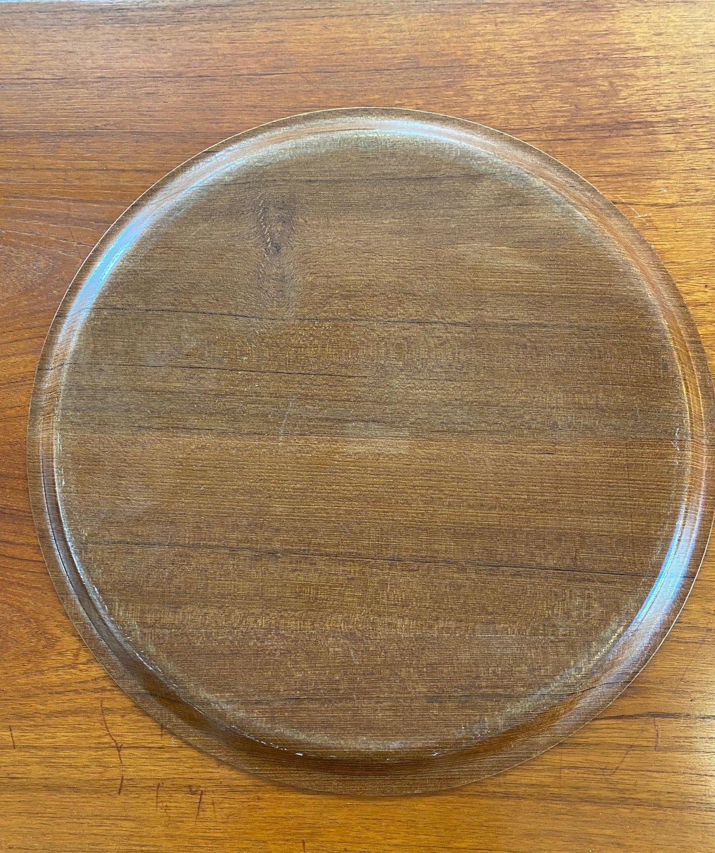 Large vintage round teak tray- Cook Street Vintage