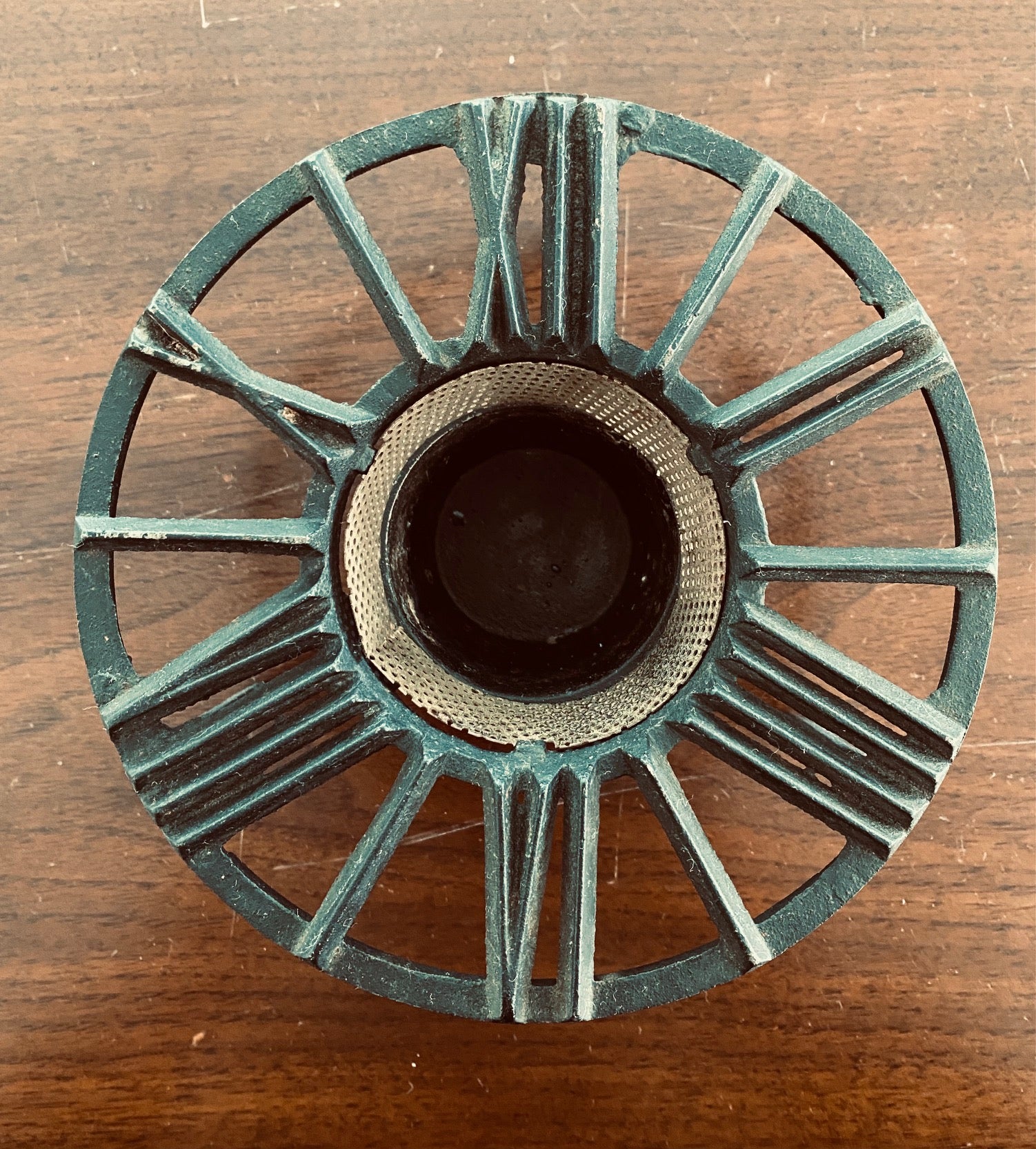 Black Iron PYREX Warming Stand with Roman Numerals Clock Face- Cook Street Vintage