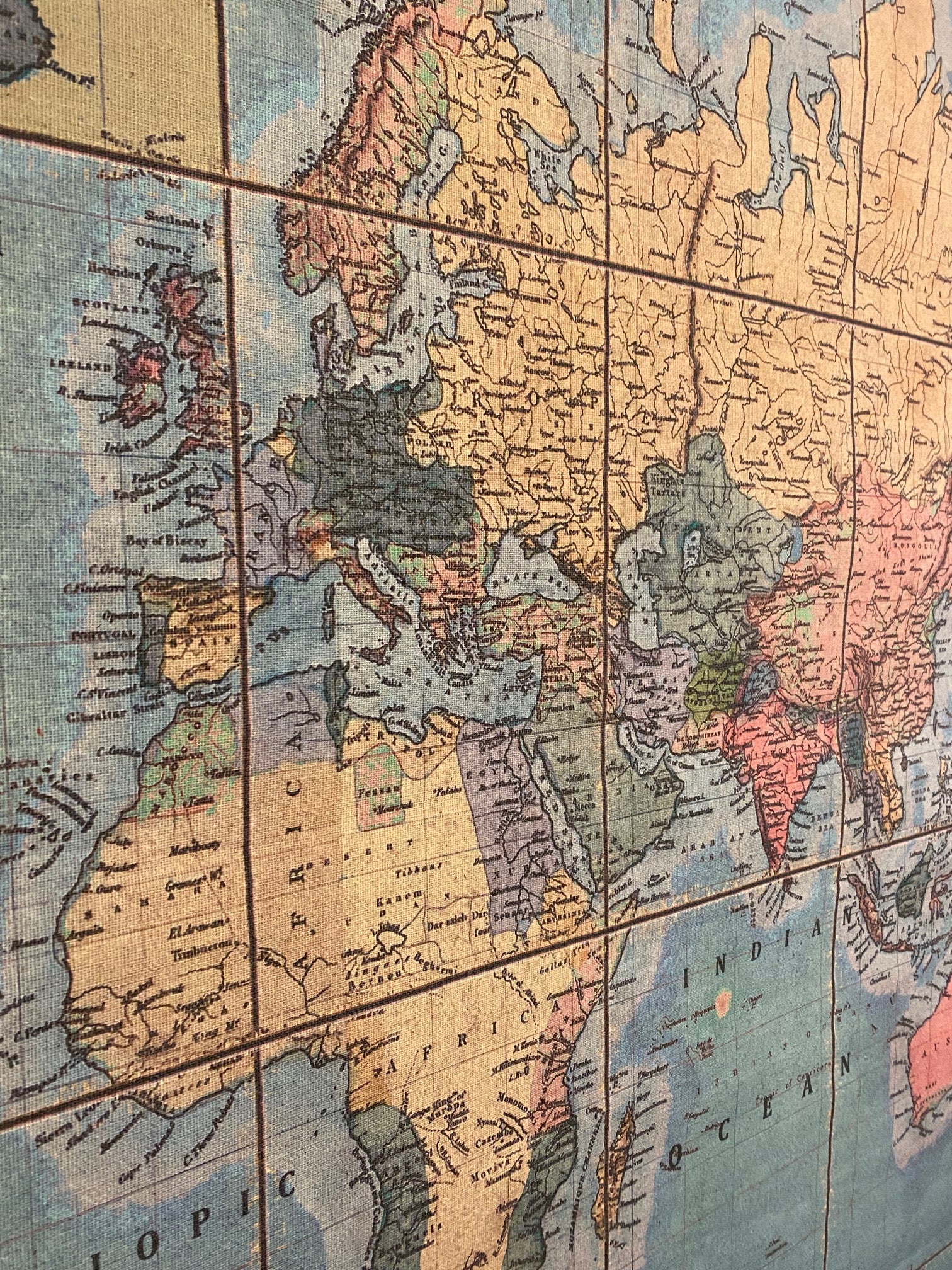 Vintage Fabric Map of the World