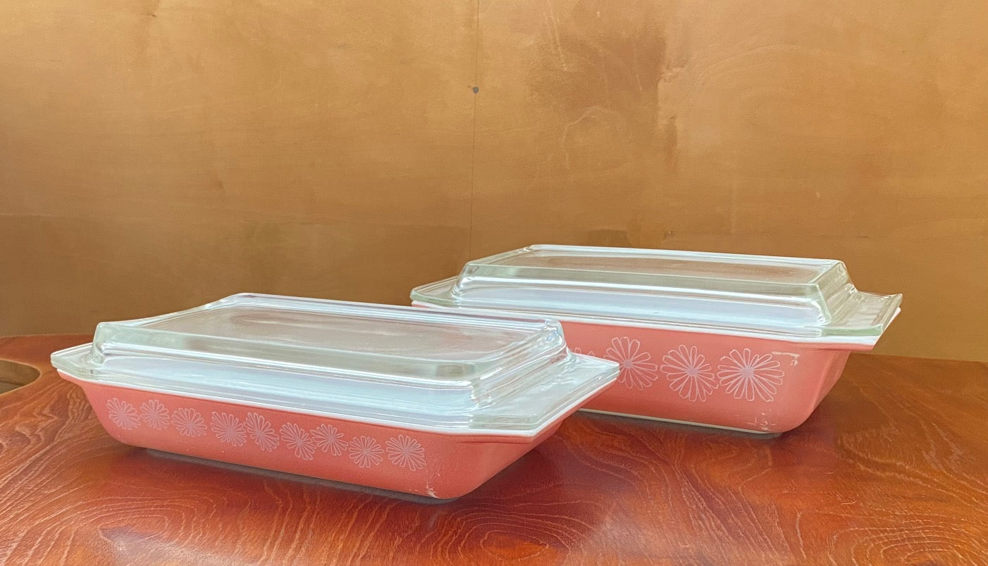 Pretty Pyrex Pink Daisy 2 QT and 1 1/4 QT Casseroles- Cook Street Vintage