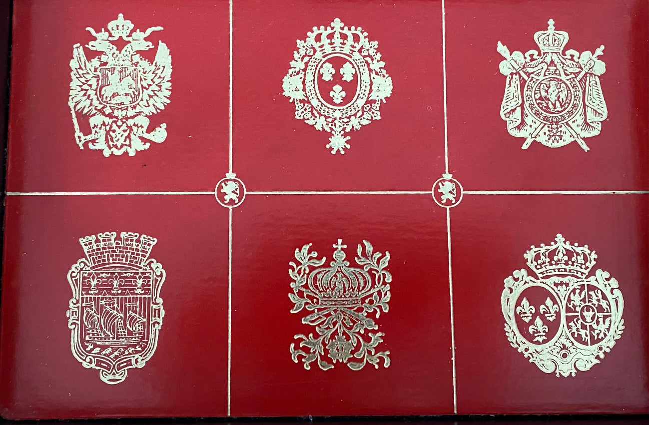 Design Phillipp tray of 6 crystal whisky 4 ounce cocktail glasses designed by Appointment to the Royal Swedish Court. Rounded bottom so nice to hold and sip from. Lovely leatherette handled tray lined in Swedish red and gold.-Cook Street Vintage