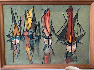 MCM Abstract Embroidered Fabric Art