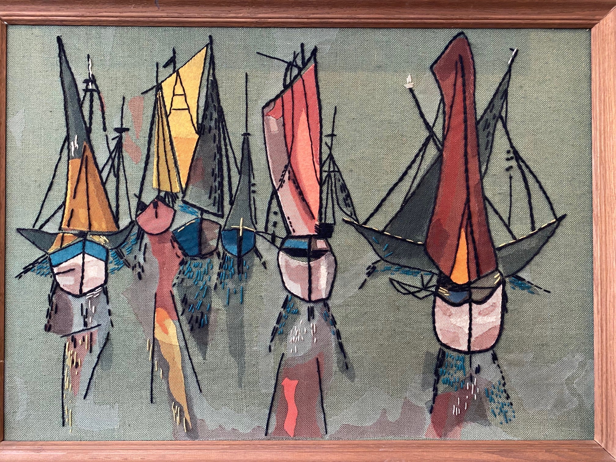 MCM Abstract Embroidered Fabric Art
