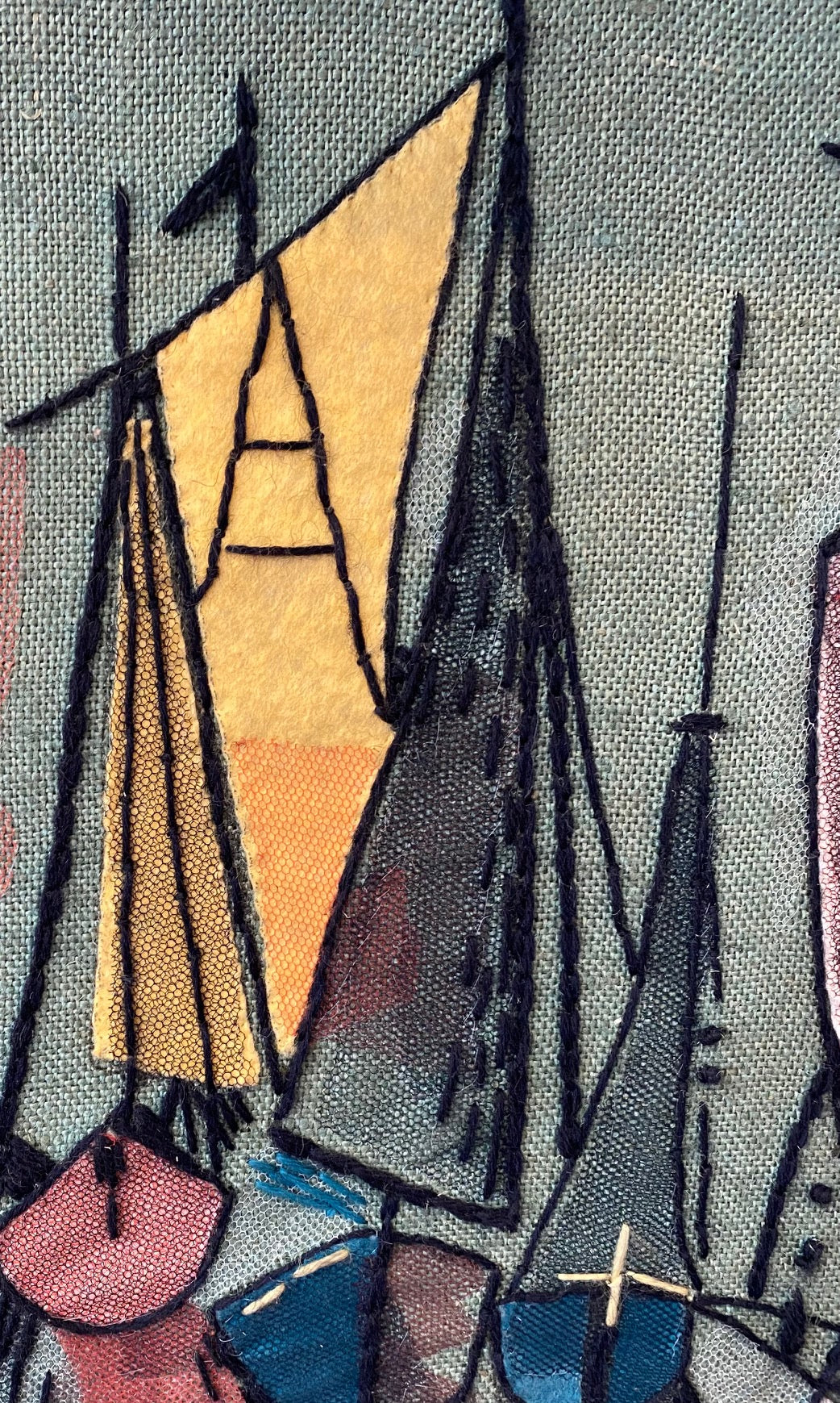 MCM Abstract Embroidered Fabric Art