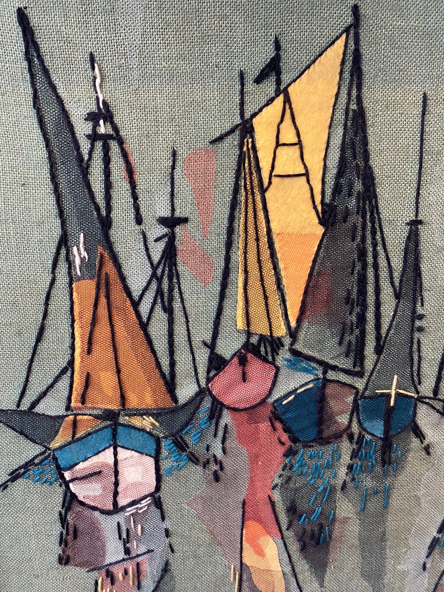 MCM Abstract Embroidered Fabric Art