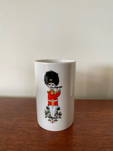 Flutist from Rare MCM Thomas Rosenthal tall ceramic pitcher with 5 matching cups. Gorgeous military Royal Guard soldier theme with musical instruments. In beautiful vintage condition. No cracks or chips-Cook Street Vintage