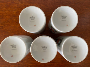 Bottom markings on the 5 cups for Rare MCM Thomas Rosenthal tall ceramic pitcher with 5 matching cups. Gorgeous military Royal Guard soldier theme with musical instruments. In beautiful vintage condition. No cracks or chips-Cook Street Vintage