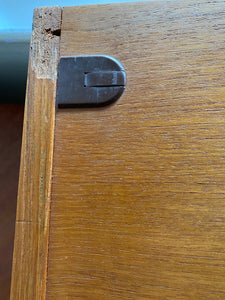 Left side of Vemb Mobelfarik cabinet damage to top- Cook Street Vintage