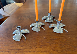 Gorgeous silver plate clover shaped candle holders. Made in Norway. Marked Nysolv 60 GR H- Cook Street Vintage