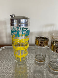 Vintage cocktail shaker with chrome lid and yellow and blue decorations- Cook Street Vintage